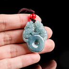 Natural Ice Blue Jadeite Double Pi Xiu “Peace Coin” Pendant – Genuine A-Grade Blue Water Jade with Adjustable Cord