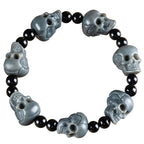 Natural Hetian Grey Jade Skull Bracelet – Hand-Carved Skull Beads, Unique Feng Shui Jewelry for Men & Women