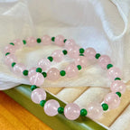 Natural Pink Crystal Contrasting Color Jadeite Quartzite Bracelet for Women