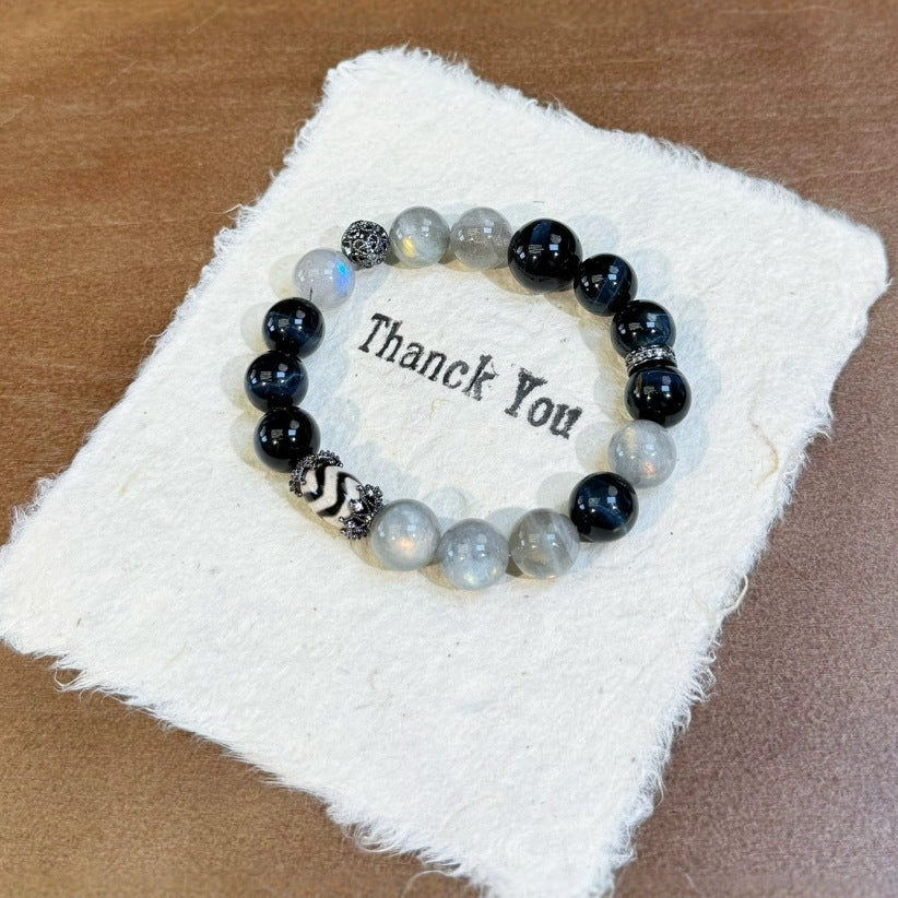 Nezha Series Bracelet Natural Gray Moonstone & Blue Tiger’s Eye Bracelet for Men