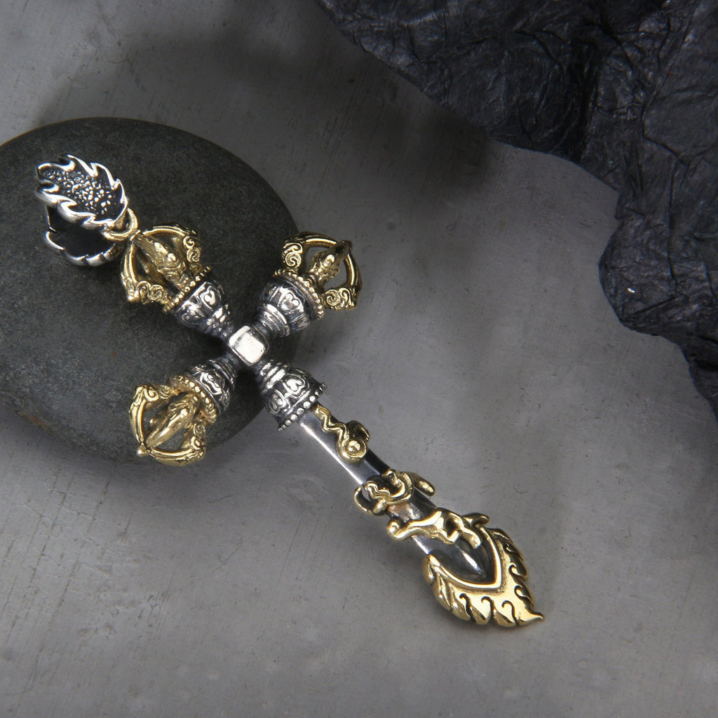 925 Sterling Silver Vajra Cross Pendant