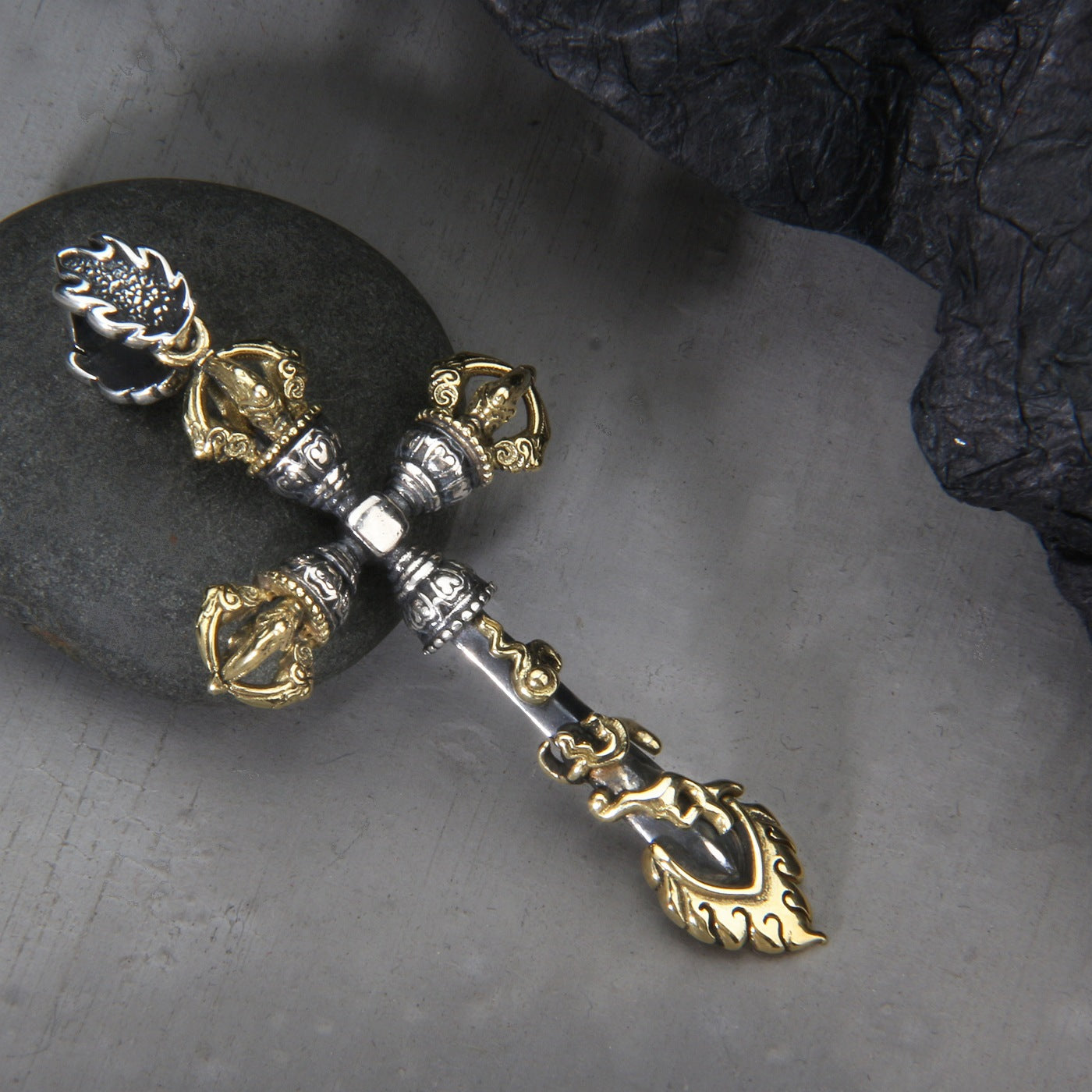 925 Sterling Silver Vajra Cross Pendant