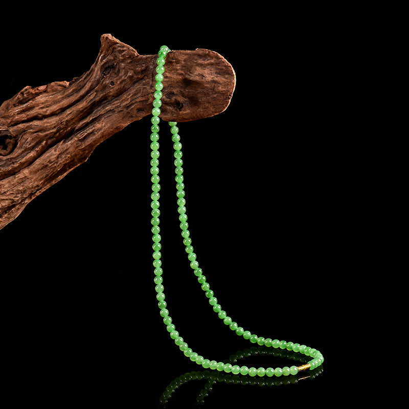 Natural Aged Hetian Green Jade Beaded Necklace Pendant for Women