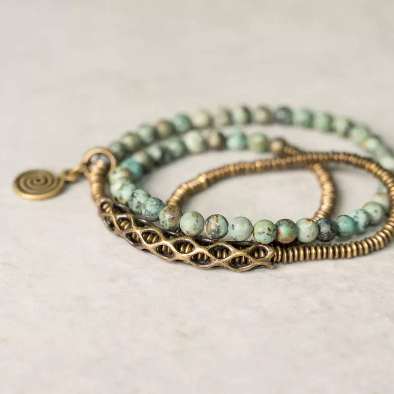 Turquoise Multi-circle Bracelet Handmade Copper Ornaments Energy Bracelet for Men and Women