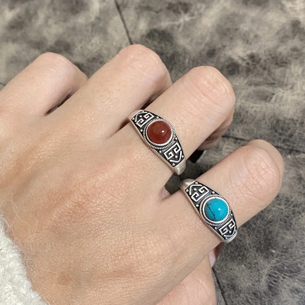S925 Sterling Silver Vintage Red Agate Open Ring – Minimalist Band for Women
