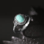 Vintage S925 Sterling Silver Adjustable Open Ring with Turquoise & White Chalcedony