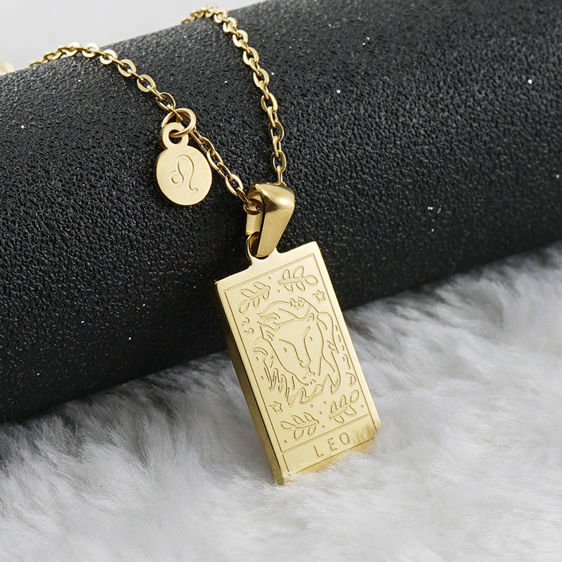 12 Zodiac Sign Pendant Necklace – 18K Gold-Plated Titanium Steel
