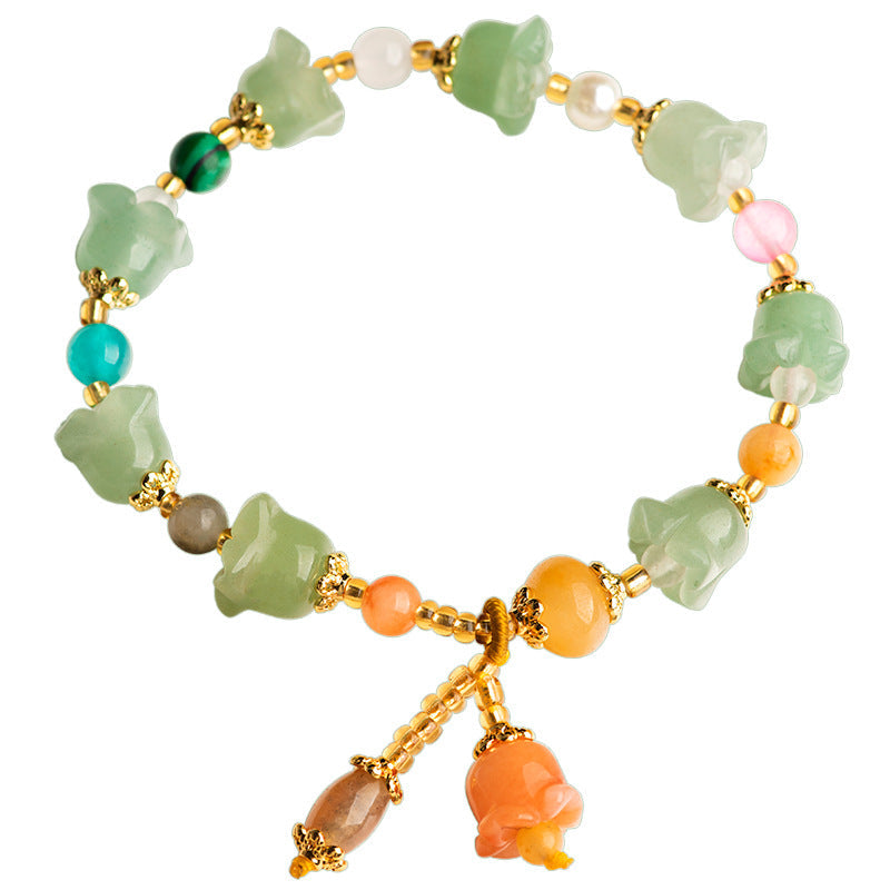 Andesine (Eastling Jade) Magnolia Flower Bracelet – Golden Silk Jade & Andesine,  Multicolor Gemstone Jewelry for Women