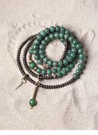 Green Bodhi Beads Bracelet with Ebony & Brass Spacers · Multi-Layer Spiritual Mala for Meditation & Mindfulness