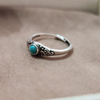 S925 Sterling Silver Vintage Adjustable Agate Turquoise Ring