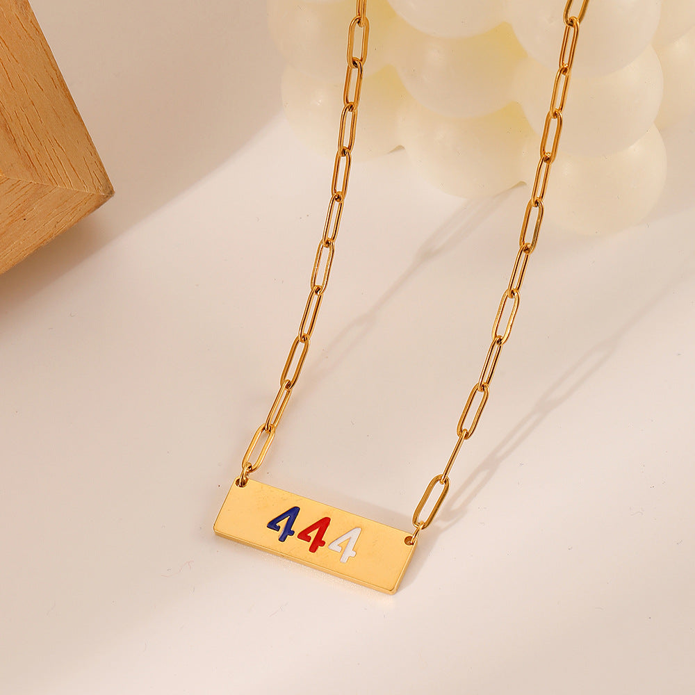 S925 Silver Angel Number 444 Color Dripping Oil Square Necklace for Women
