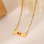 S925 Silver Angel Number 444 Color Dripping Oil Square Necklace for Women