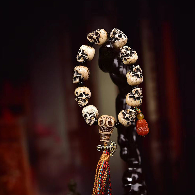 Handcrafted Tibetan Camel Bone Skull Bracelet for Men and Women