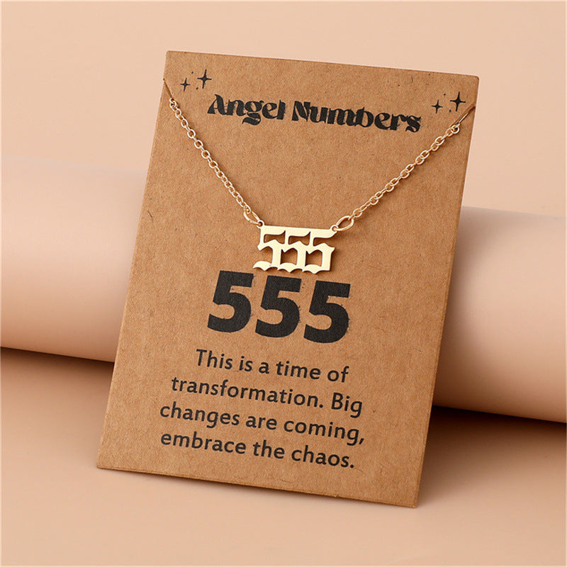 Angel Number Necklace, Gold-Plated Stainless Steel 111–999 Angel Number Clavicle Chain Necklace
