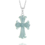 Natural Ice Blue Jadeite Cross Pendant – A-Grade Blue Water Jade with S925 Silver, 36mm Christian Talisman