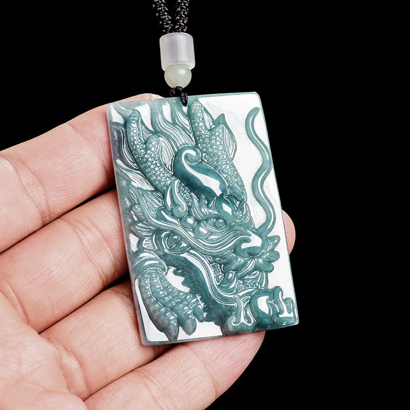 Natural Blue Water Jadeite Dragon Pendant – A-Grade Jade, Powerful Zodiac Dragon Talisman