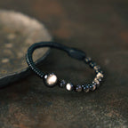 Ebony Wood & Cat's Eye Silver Obsidian Bracelet for Protection & Inner Clarity