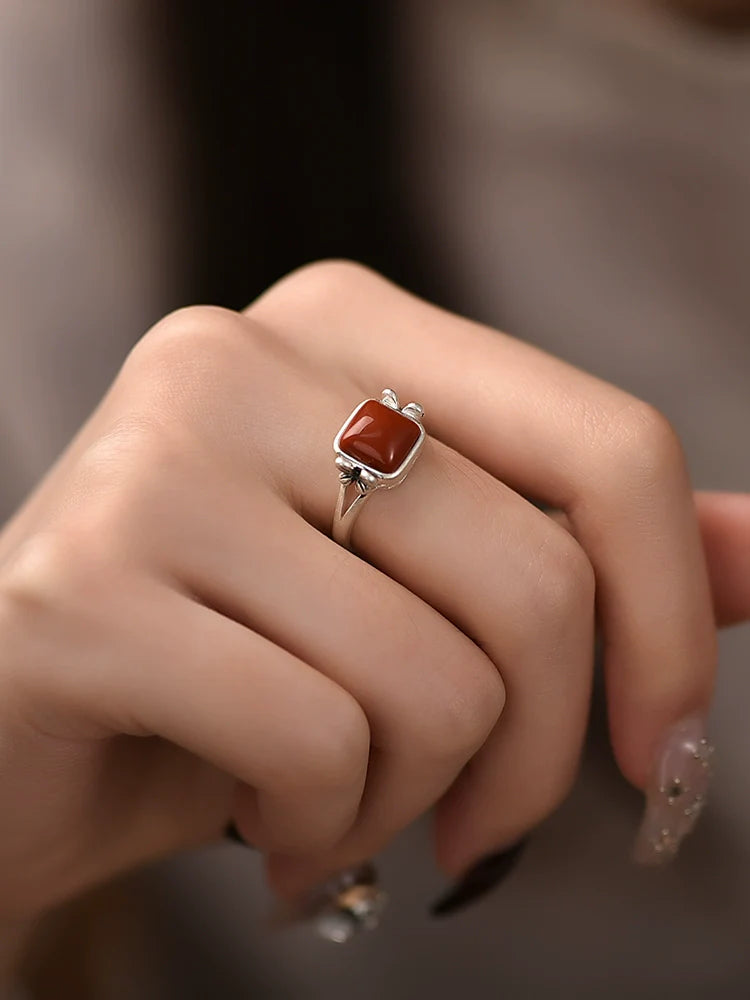 Buddha3bodhi 925 Silver Small Square Nanhong Ring (Women's)