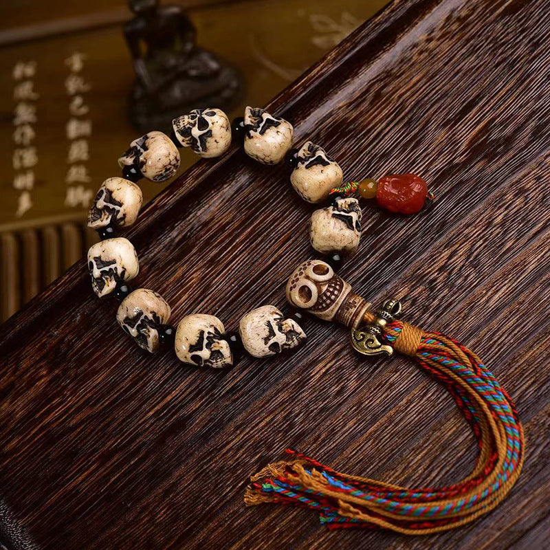 Handcrafted Tibetan Camel Bone Skull Bracelet for Men and Women