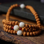 Double Dragon Rudraksha 108 Mala Beads Bracelet with Elegant Accents