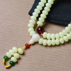Natural Weathered Milky Yellow Bodhi Bracelet with Stone Accents – 108 Mala Beads for Women