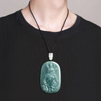 Natural Blue Water Jadeite Samantabhadra & Guanyin Pendant – A-Grade Jade, Zodiac Dragon & Snake Guardian Talisman