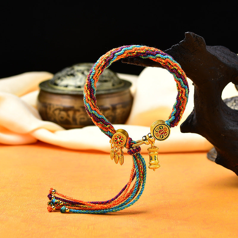 Tibetan Braided Colorful Samsara Bracelet – Green Tara & Zambhala Blessings