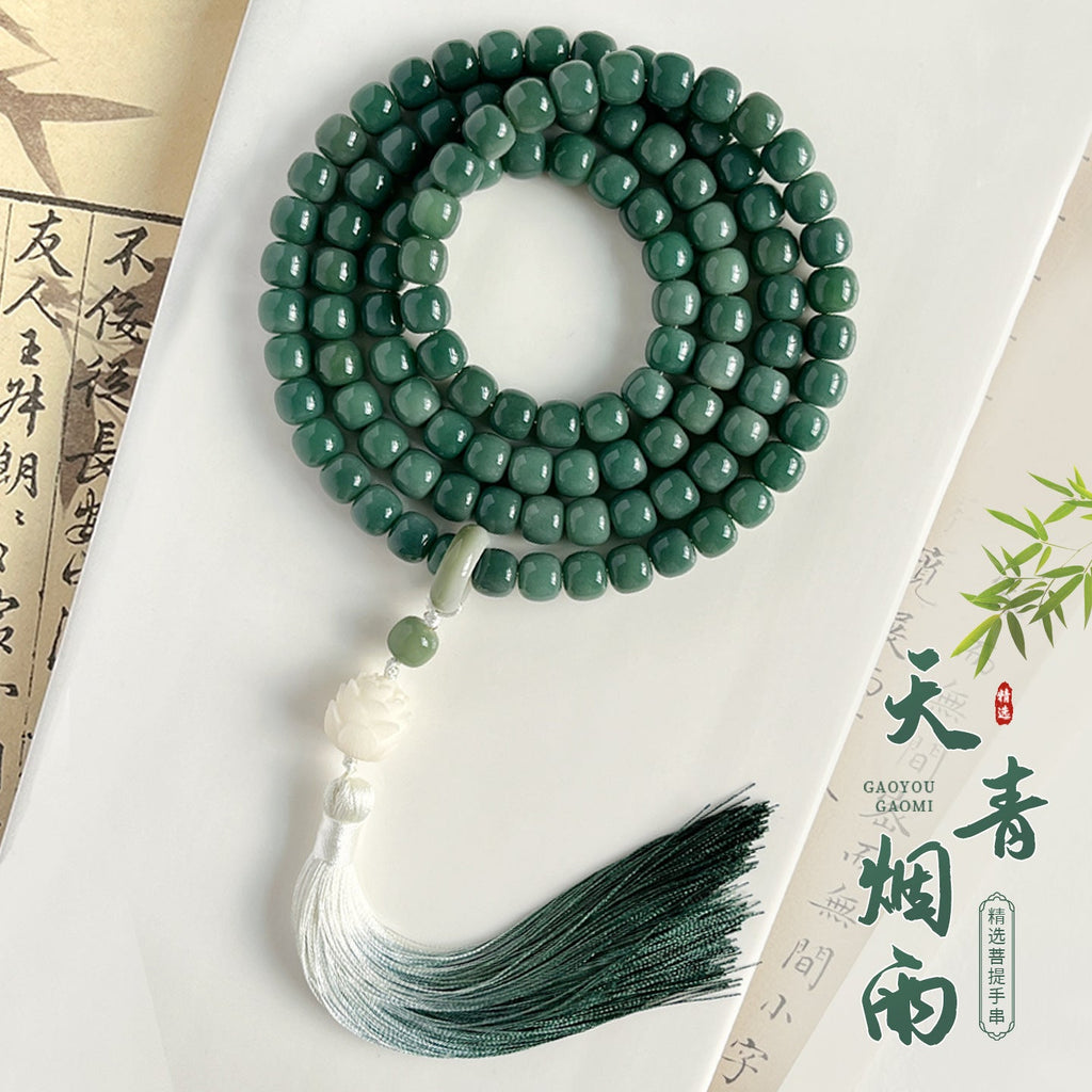 Natural Green Bodhi Seed Mala – 108 Beads for Meditation & Mindful Living