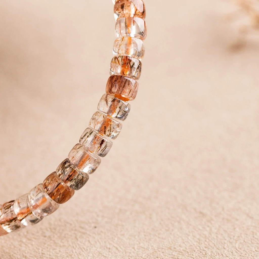 Natural Black Gold Super Seven Quartz Straight-Cut Thin Slice Bracelet