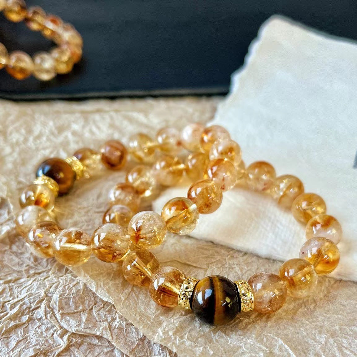 10MM Natural Citrine Crystal Bracelet Premium Tiger's Eye Bracelet for Wealth