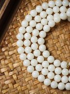 High-Polish White Jade Bodhi 108 Mala Beads Necklace with Turquoise-Look Accents and Safety Buckle – Sweater Chain Crossbody Style