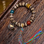 Tibetan Yak Bone Bracelet with Agate Dzi Beads & Snow Baga Beads – Handcrafted Tibetan-Style Bracelet