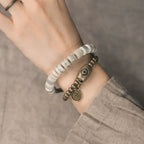 Tibetan Handmade Double-Wrap Yak Bone Bracelet with Brass Dzi Beads and Vintage Brass Accents