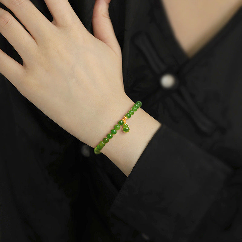 Natural A-Grade Hetian Green Jade Gourd Bracelet – Lucky Charm for Women
