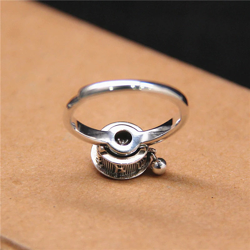 Six-Character Prayer Wheel Mantra Ring S925 Silver Jewelry Opening Adjustable
