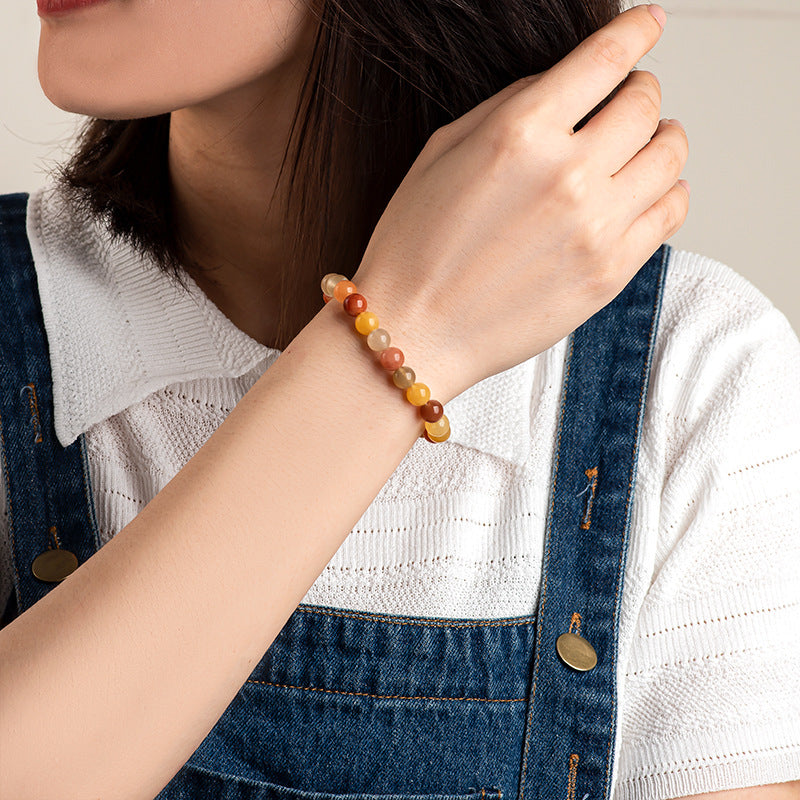 Natural Xinjiang Golden Silk Jade Round Bead Bracelet