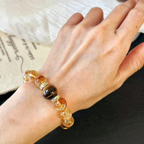 10MM Natural Citrine Crystal Bracelet Premium Tiger's Eye Bracelet for Wealth