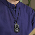 Natural A-Grade Black Jadeite Nine-Dragon Amitabha Buddha Pendant, Unisex