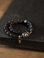 Tibetan Handmade Ebony Wood Dzi Bead Bracelet Vintage Couple Spiritual Jewelry
