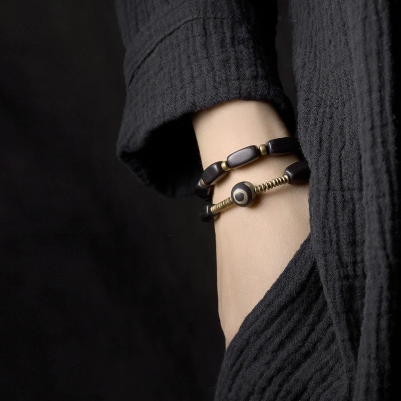 Double-Layer Ebony Wood Bracelet for Protection, Strength & Wisdom
