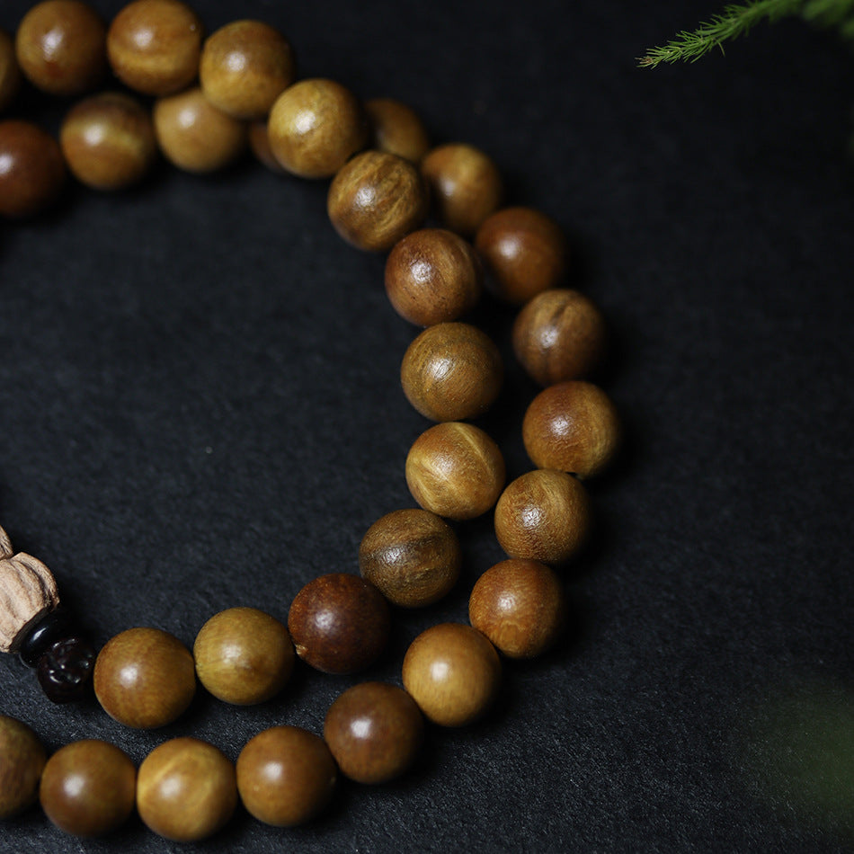 Argentine Aged Green Sandalwood Double Wrap Round Bead Bracelet for Women 8mm