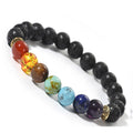Seven Chakra Beaded Bracelet for Meditation Yoga Bracelet Pink Crystal White Turquoise Tiger Eye Stone Volcanic Stone