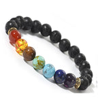 Seven Chakra Beaded Bracelet for Meditation Yoga Bracelet Pink Crystal White Turquoise Tiger Eye Stone Volcanic Stone
