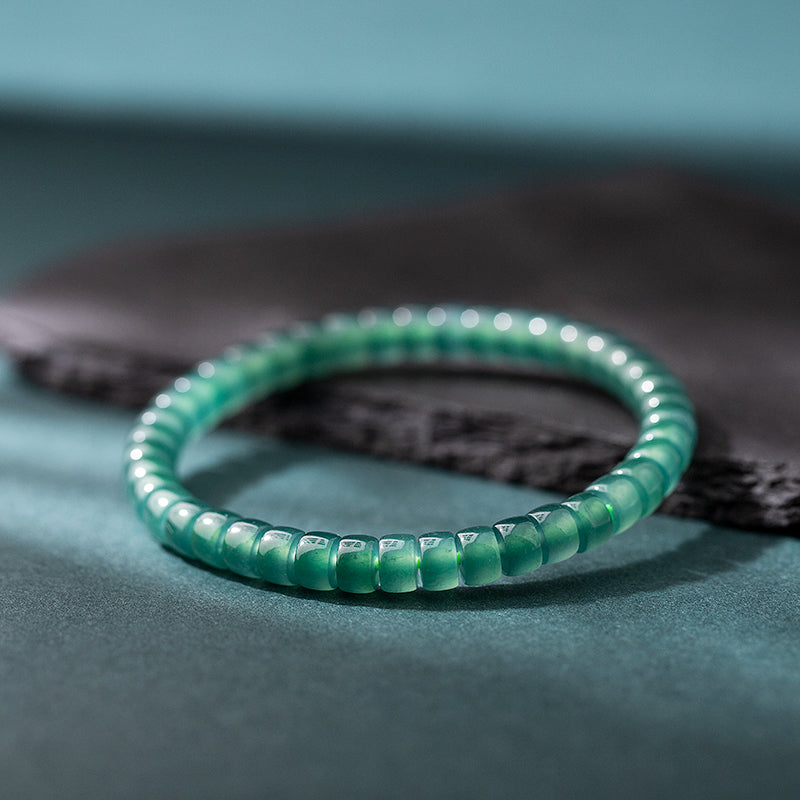 Natural Blue Water Jade Straight-Cut Bracelet - Exquisite Barrel Bead Single Strand for Women