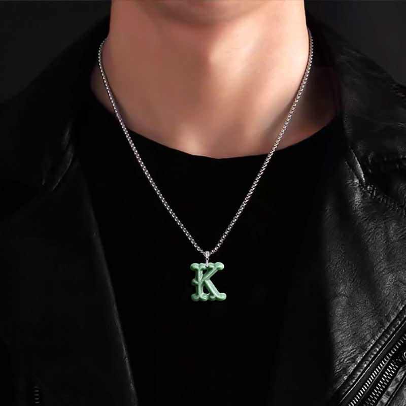 Natural A-Grade Jadeite Letter Pendant – S925 Silver Setting, Ice-Type Jade, Hip-Hop & Personalized Style