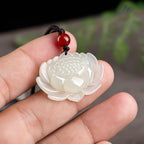 Natural Aged Hetian White Jade Lotus Pendant for Women