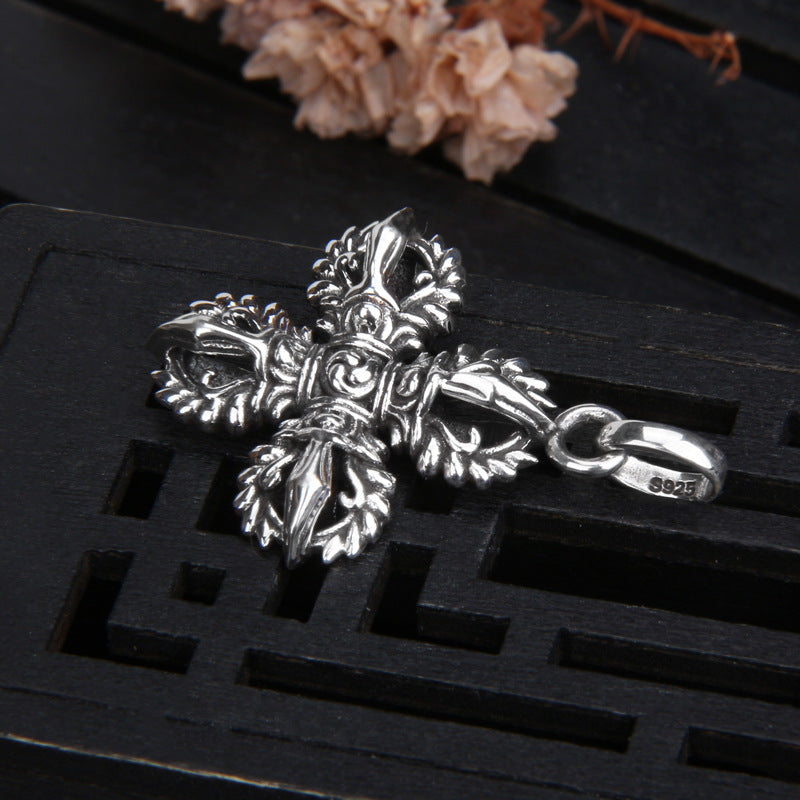 925 Sterling Silver Vajra Cross Pendant for Men & Women
