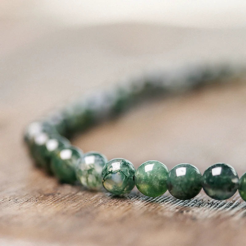 Double-Layer Moss Agate Beaded Bracelet with Brass Accents – Women's Grounding & Growth Bracelet