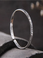S925 Sterling Silver Six-character Mantra Open Bracelet, Retro Sanskrit Solid Men's and Women's Bracelets