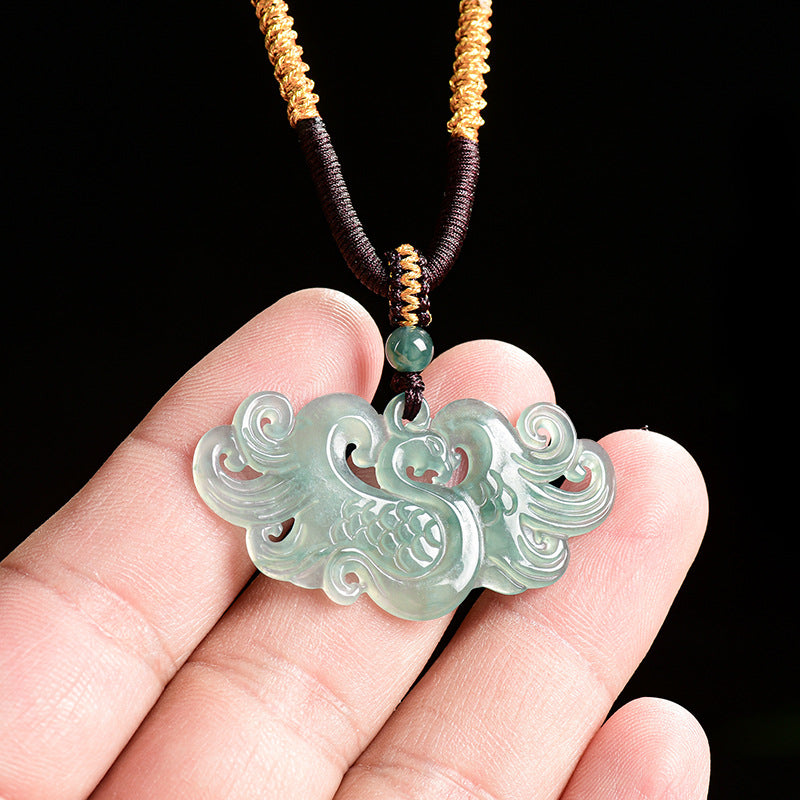 Natural Ice Blue Jadeite Phoenix Pendant – Genuine A-Grade Blue Water Jade, Feng Shui Talisman for Luck & Harmony